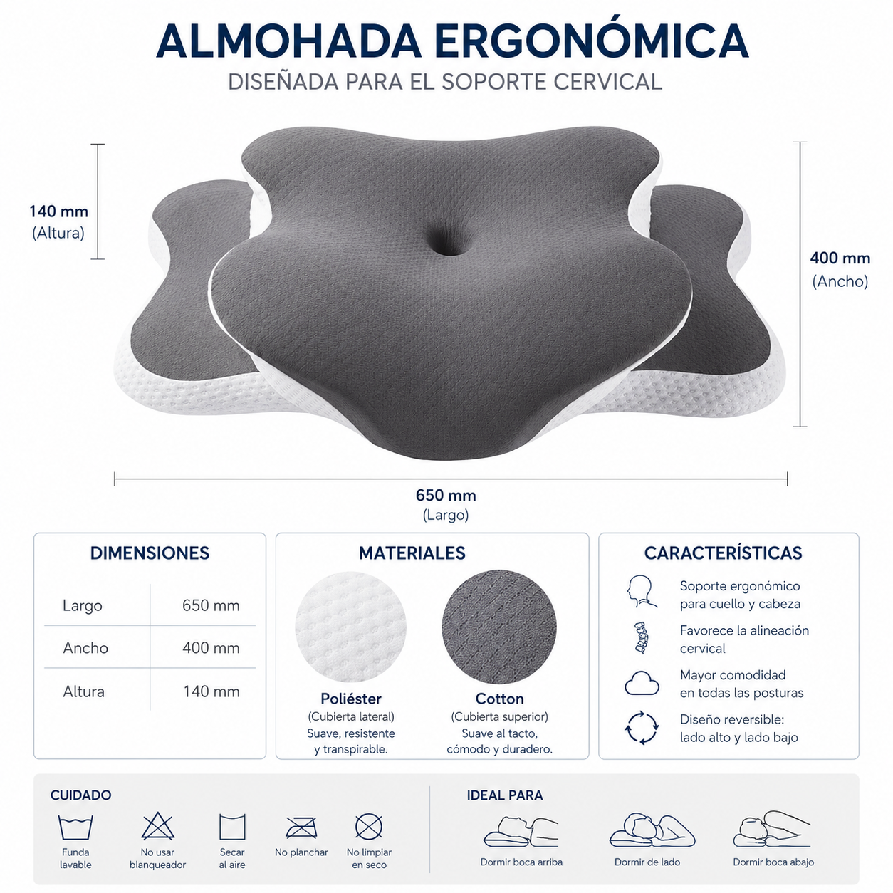Almohada Cervical Premium de Espuma Viscoelástica